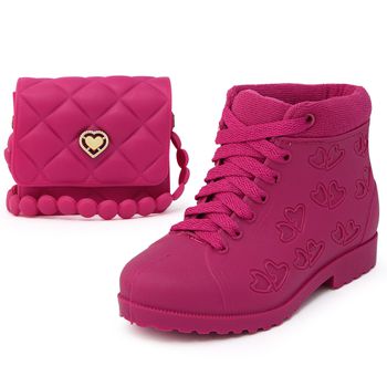 Bota Botinha Infantil Feminina Menina Coturno Cano Curto Confortável com Bolsa Pequena Rosa Pink - Ousy Shoes