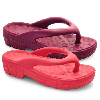 Kit 2 Pares Sandália Feminina Nuvem Tamanco Chinela Leve Confortável Ortopédico Rosa e Bordô - Ousy Shoes