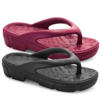 Kit 2 Pares Sandália Feminina Nuvem Tamanco Chinela Leve Confortável Ortopédico Preto e Bordô - Ousy Shoes