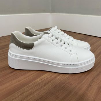 Tênis Olívia - Napa Branco/Camurça Areia - B662 - Outlet Banana Rosa