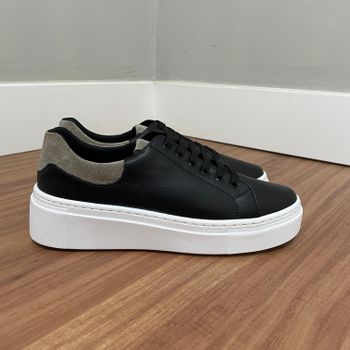 Tênis Olívia - Napa Preto/Camurça Areia - B663 - Outlet Banana Rosa