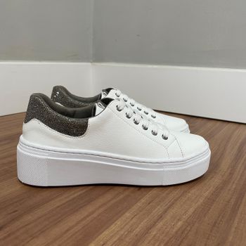 Tênis Olívia - Napa Branco/Manta Strass - B664 - Outlet Banana Rosa