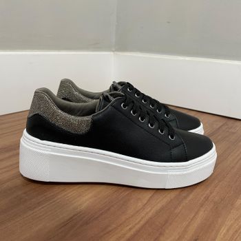 Tênis Olívia - Napa Preto/Manta Strass - B665 - Outlet Banana Rosa