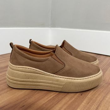 Slip On Melina - Suede Linhaça Sola Castanha - B14... - Outlet Banana Rosa