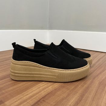 Slip On Melina - Suede Preto Sola Castanha - B138 - Outlet Banana Rosa