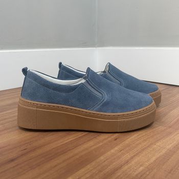 Slip On Carol - Couro Camurça Azul - B633 - Outlet Banana Rosa