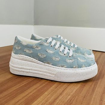 Tênis Lívia - Jeans/Glitter Prata Copia - B639 - Outlet Banana Rosa
