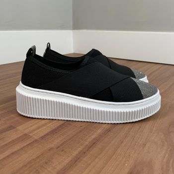 Slip On Meghan - Preto/Brilho Grafite - B642 - Outlet Banana Rosa