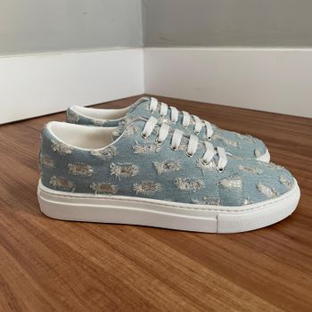 Tênis Lívia - Jeans/Glitter Prata (SOLA BAIXA) - B... - Outlet Banana Rosa
