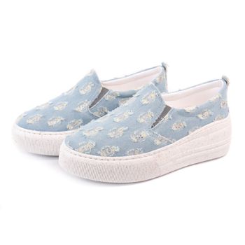 Slip On Lívia - Tecido Jeans Brilho Sola Alta - B5... - Outlet Banana Rosa