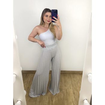 Calça Pantalona Lurex Prata