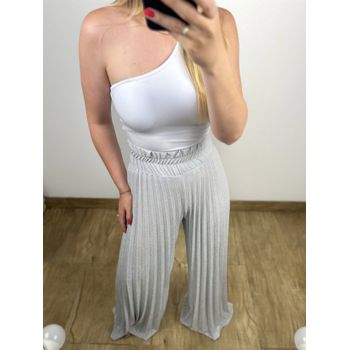 Calça Pantalona Lurex Prata