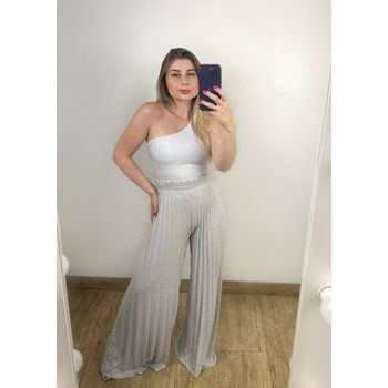 Calça Pantalona Lurex Prata