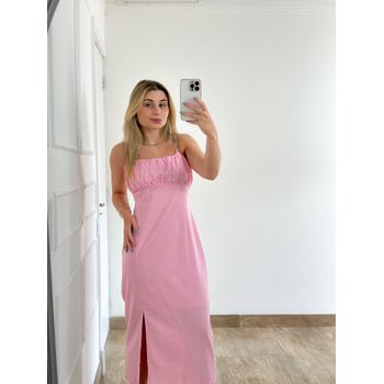 Vestido Midi Linho Rosa
