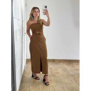 Conjunto Saia Midi E Cropped Marrom