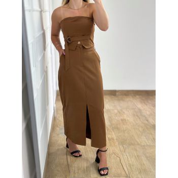 Conjunto Saia Midi E Cropped Marrom