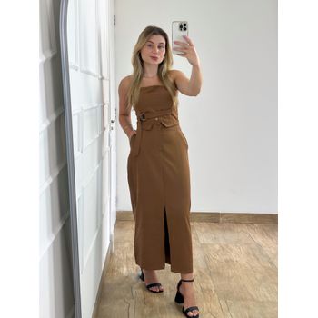 Conjunto Saia Midi E Cropped Marrom