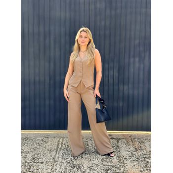 Conjunto Alfaiataria Calça e Colete Bege