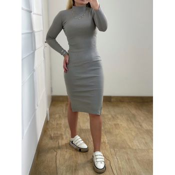 Vestido Ribana Manga Longa Cinza