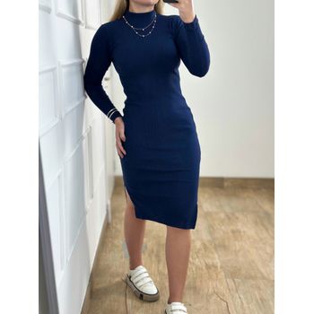 Vestido Ribana Manga Longa Azul Marinho