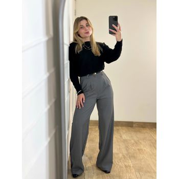 Calça Pantalona Alfaiataria Cinza