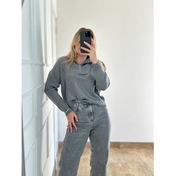 Blusa Modal Zíper Cinza