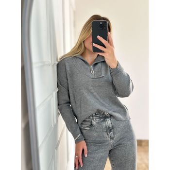 Blusa Modal Zíper Cinza