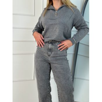 Blusa Modal Zíper Cinza