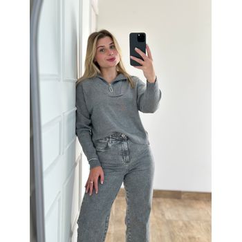 Blusa Modal Zíper Cinza