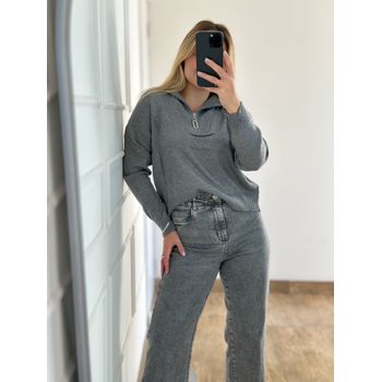 Blusa Modal Zíper Cinza