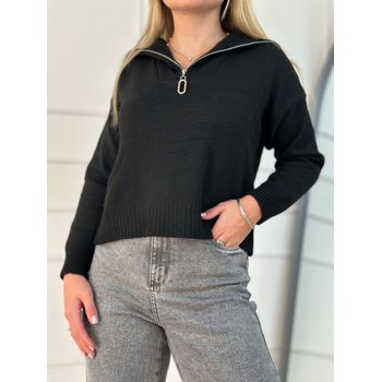 Blusa Modal Zíper Preta