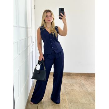 Conjunto Alfaiataria Calça e Colete Azul Marinho