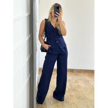 Conjunto Alfaiataria Calça e Colete Azul Marinho