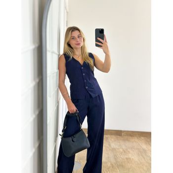 Conjunto Alfaiataria Calça e Colete Azul Marinho