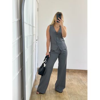 Conjunto Alfaiataria Calça e Colete Cinza