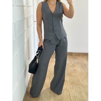 Conjunto Alfaiataria Calça e Colete Cinza