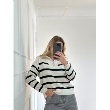 Blusa Modal Listrada Off White