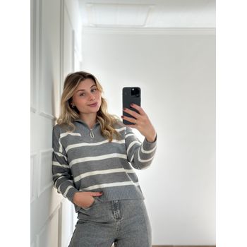 Blusa Modal Listrada Cinza