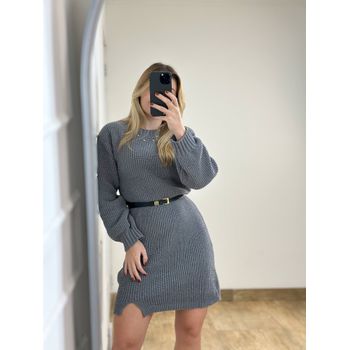 Vestido Tricot Lã Mousse Cinza
