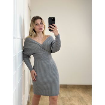 Vestido Modal Transpassado Cinza