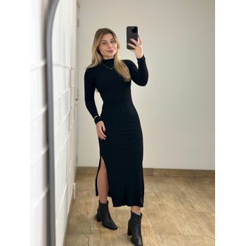 Vestido Canelado Preto