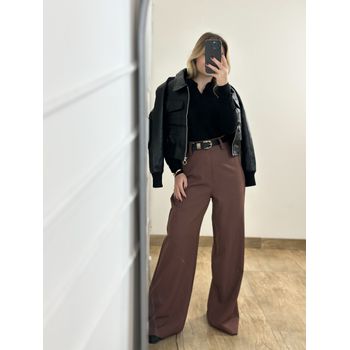 Calça Pantalona Alfaiataria Marrom