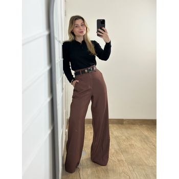 Calça Pantalona Alfaiataria Marrom