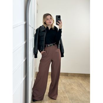 Calça Pantalona Alfaiataria Marrom