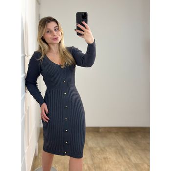 Vestido Modal Botões Chumbo