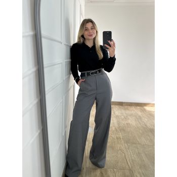 Calça Pantalona Alfaiataria Cinza