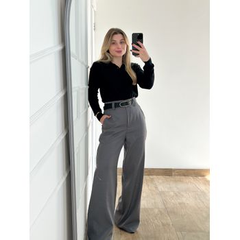 Calça Pantalona Alfaiataria Cinza