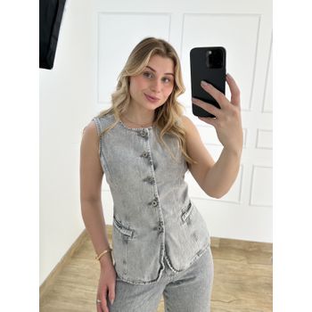 Colete Jeans Cinza