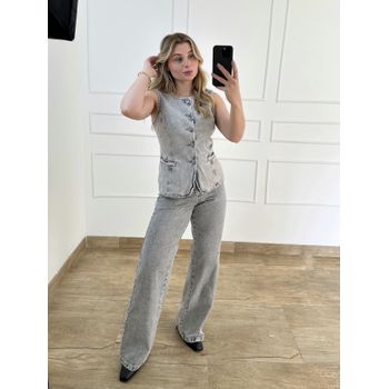 Calça jeans Wide Leg Cinza