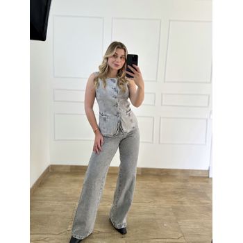 Calça jeans Wide Leg Cinza